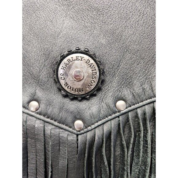 Harley Davidson Women’s Leather Jacket Black Fringed Belted Heavy Size XL - Picture 7 of 12